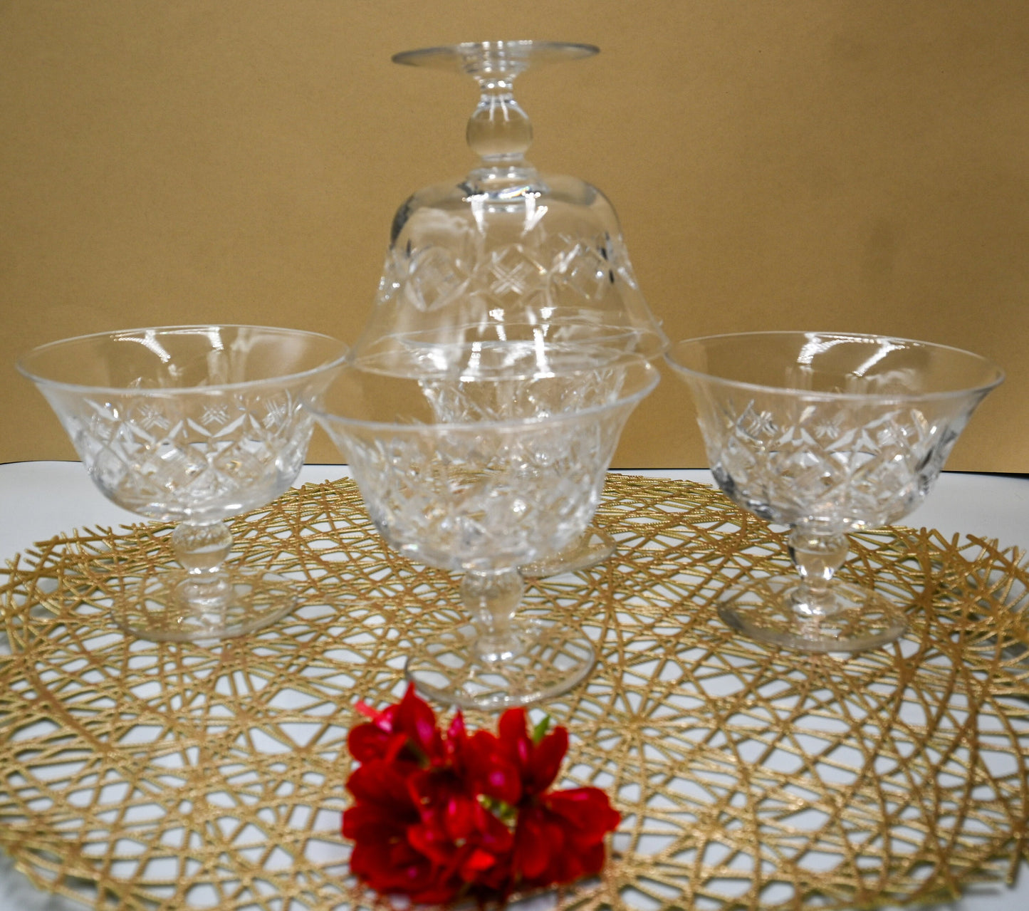 Vintage Tudor Crystal Sweets/cocktail/champagne coupes. Set of 5