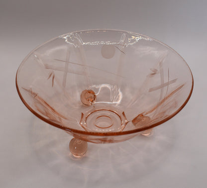 Pink Depression Etched Glass footed bowl.