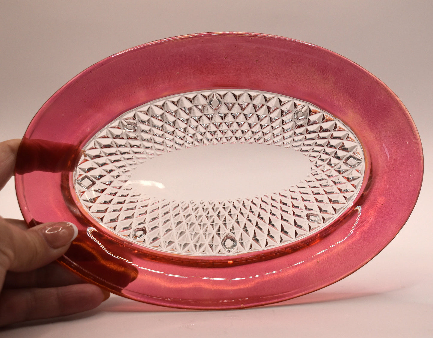 Vintage Indiana Glass Cranberry Rimmed Creamer Sugar Bowl & Underplate