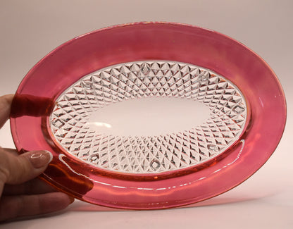 Vintage Indiana Glass Cranberry Rimmed Creamer Sugar Bowl & Underplate