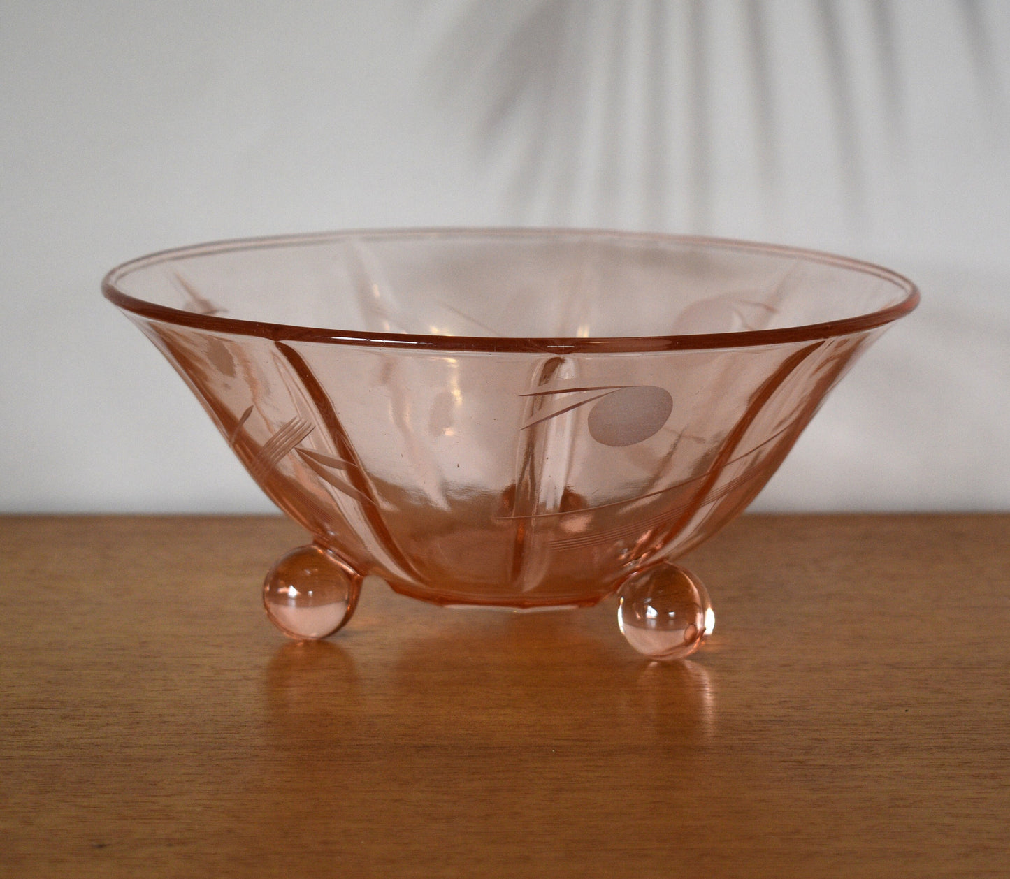 Pink Depression Etched Glass footed bowl.