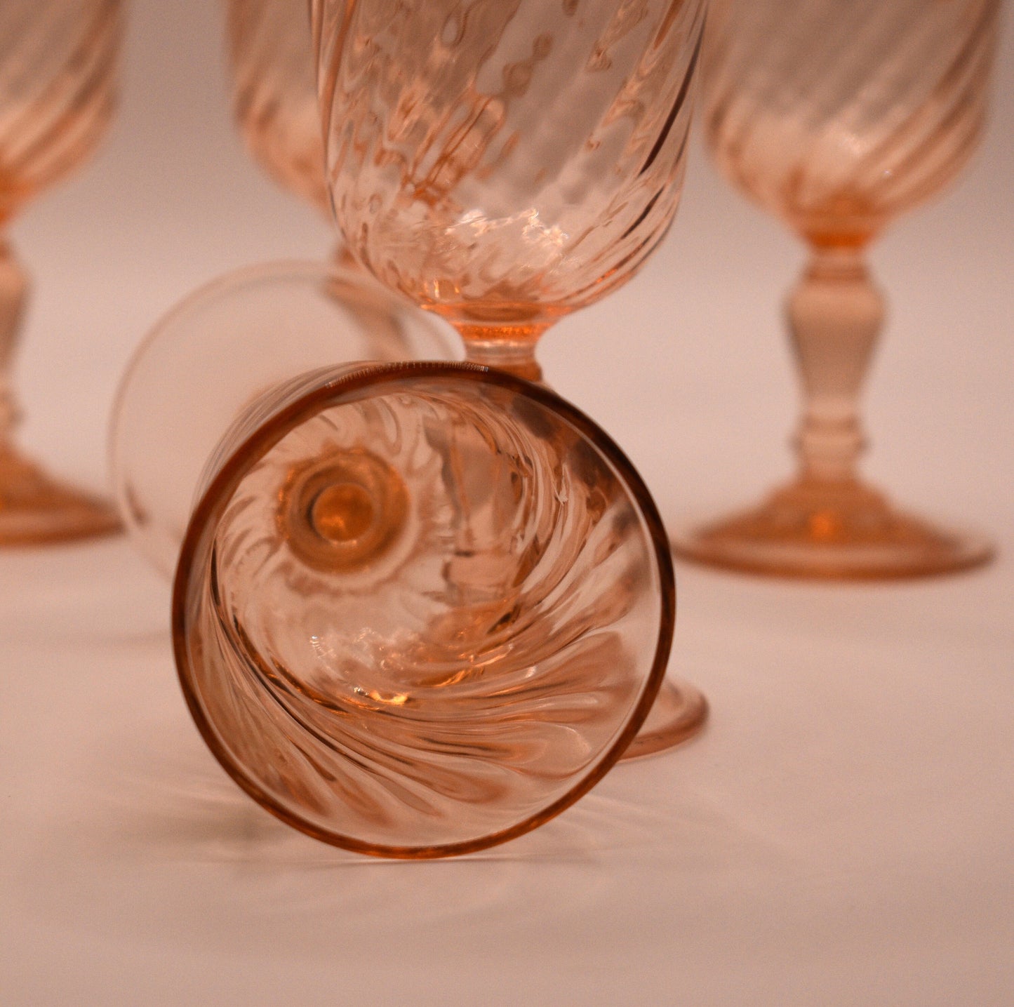 Small Vintage Luminarc Liqueur/Port Glasses. Rosaline Pink Swirl. Made in France. Set of 6