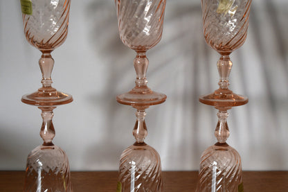 Small Vintage Luminarc Liqueur/Port Glasses. Rosaline Pink Swirl. Made in France. Set of 6